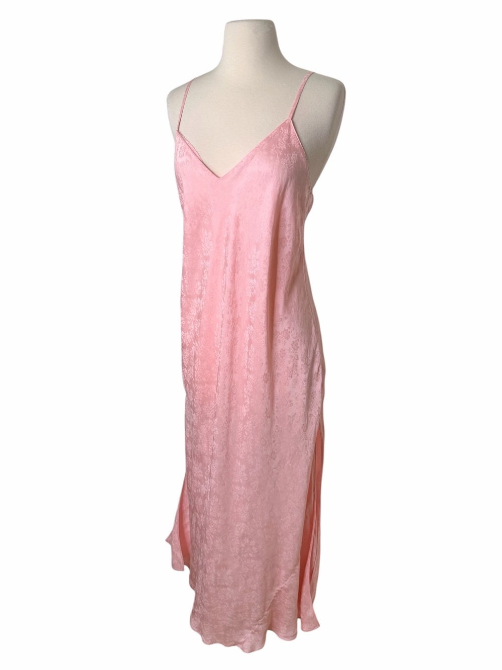 VINTAGE SILK PINK FLORAL MAXI SLIP DRESS. Size Large . - Picture 3 of 8